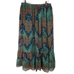 Bohemian Midi Skirt Womens Medium Multicolor Beachy Boho Hippie Festival Peasant